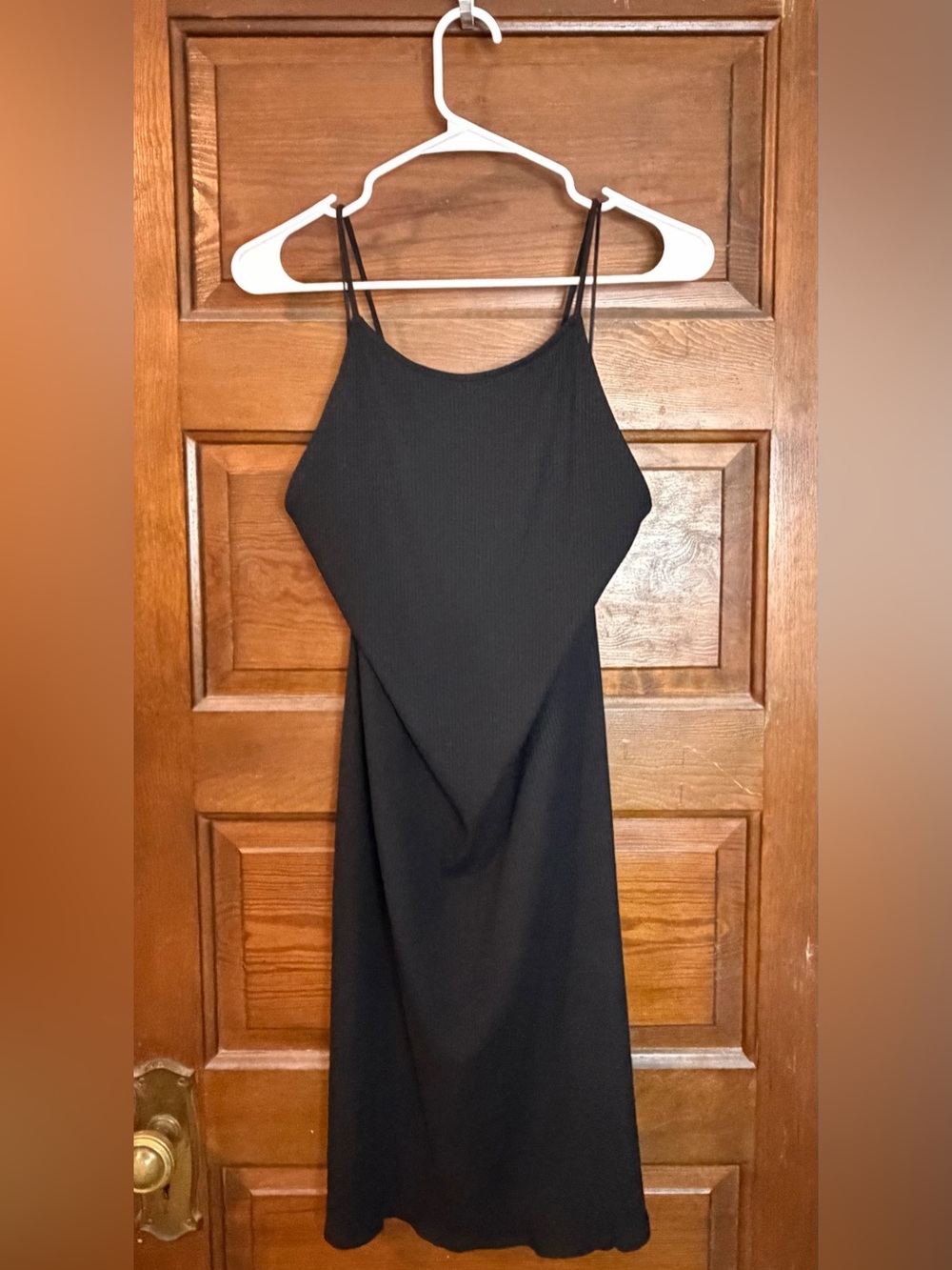 H&M Black Ribbed Spaghetti-Strap Midi Dress